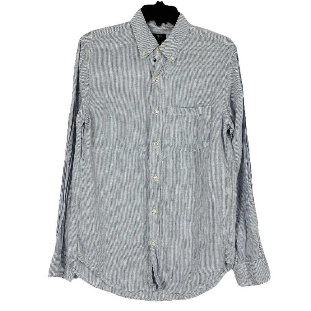 J Crew Blue Striped Linen Button Shirt Men’s S Long Sleeve Slim Fit Office Work
